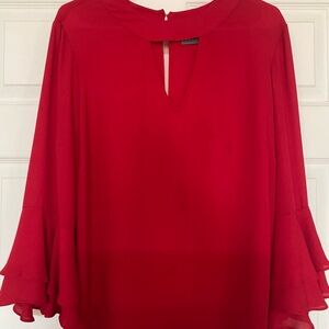 SOHO New York & Company Long Sleeve Red Blouse Size Large with ruffle sleeves